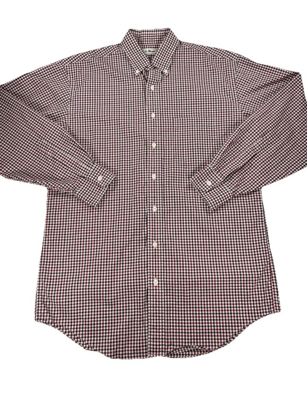 L.L. Bean Men's M Tall Long Sleeve Red & Blue Checked Plaid Button-Down Shirt - Picture 1 of 8